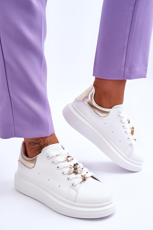 Damskie Buty Sportowe Na Masywnej Platformie Biało-Złote Chante