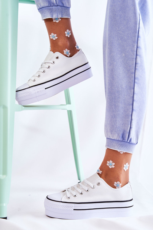 Damskie Trampki Na Masywnej Platformie Białe Farona