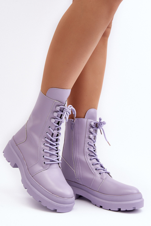 Botki Workery Damskie Ekoskóra Fioletowe Irande