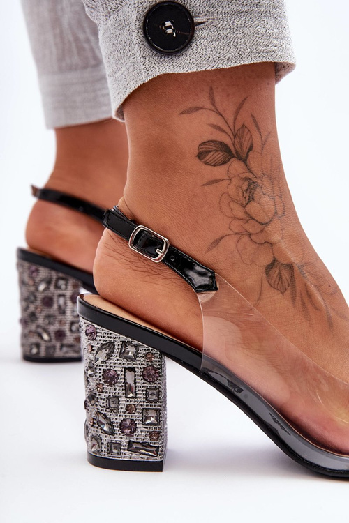 Transparentne Stylowe Sandały Na Słupku Czarne S.Barski MR1037-17