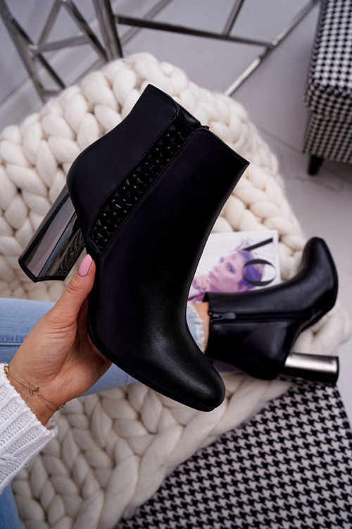 Botki Damskie Na Srebrnym Słupku Czarne Peve