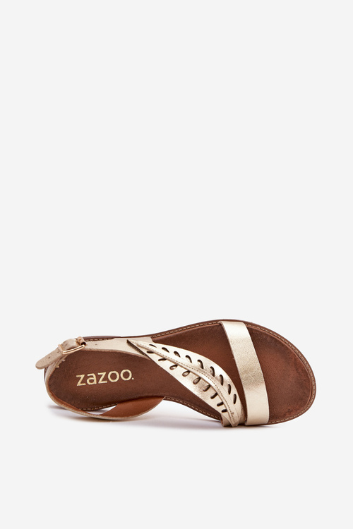 Sandały Damskie Z Naturalnej Skóry Na Płaskim Obcasie Zazoo 3564 Złote