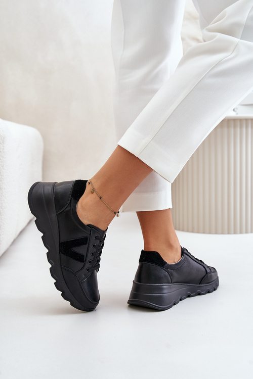 Skórzane Buty Sportowe Damskie Vinceza 7918 Czarne