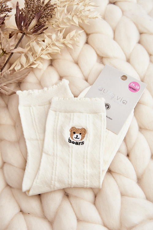 Wzorzyste Damskie Skarpety Z Misiem Białe - Wzór 2