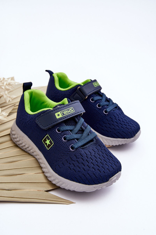 Dziecięce Buty Sportowe Na Rzep Granatowo-Zielone Brego
