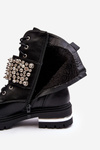 Damskie Ocieplane Botki Workery Zdobione Czarne Lennen