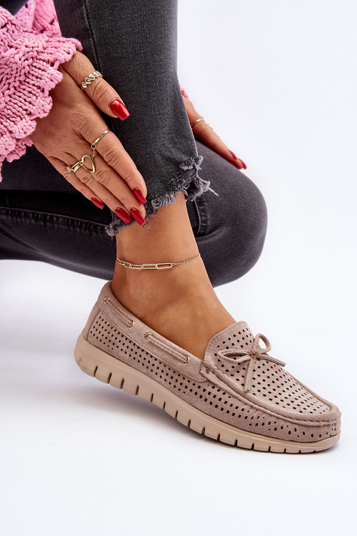 Mokasyny Damskie Z Kokardą Beżowe Reece