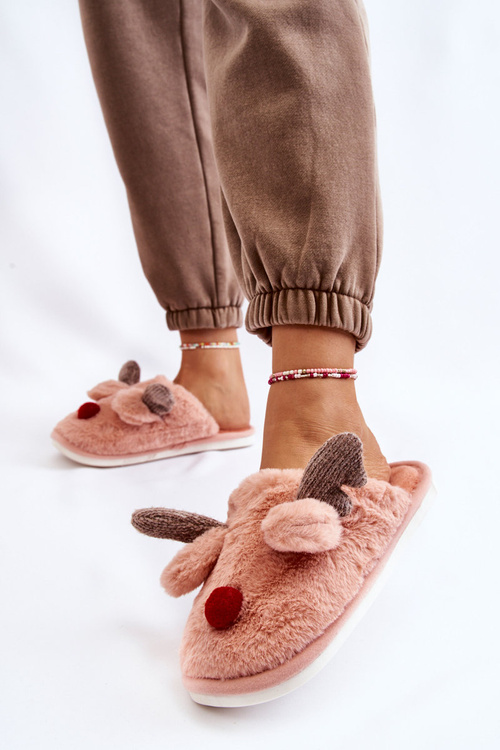 Damskie Papcie Z Futerkiem I Reniferem Różowe Sopya