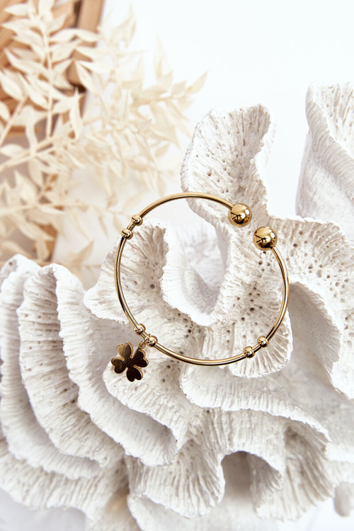 Damska Wsuwana Stalowa Bransoletka Koniczyna Złota