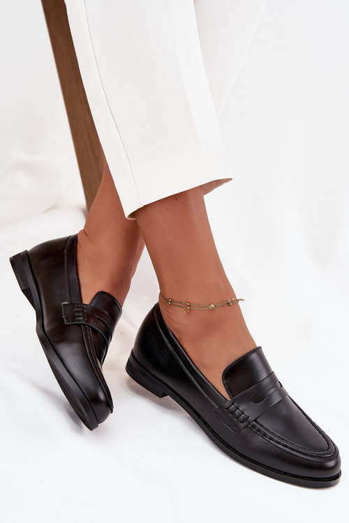 Mokasyny Loafersy Damskie Z Eko Skóry Czarne Bessina