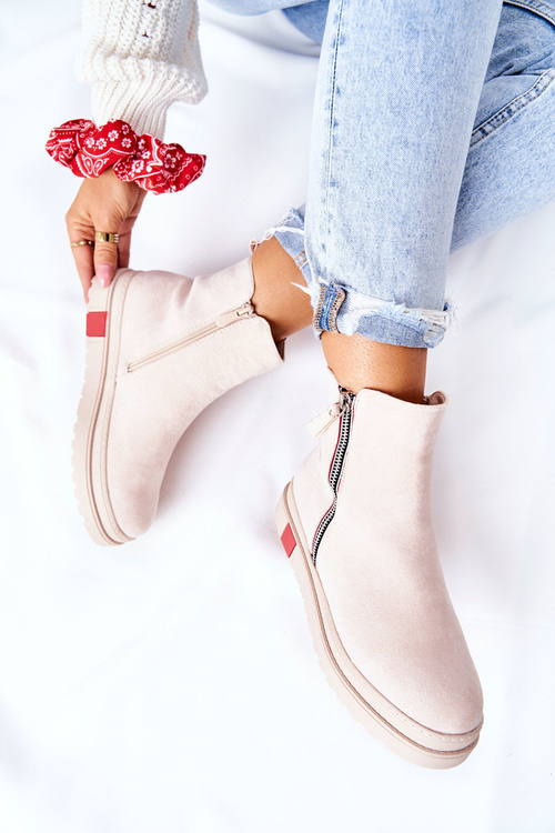 Zamszowe Botki Sztyblety Na Platformie Beżowe Nessa