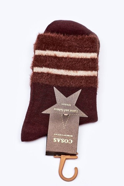 Damskie Bawełniane Skarpetki Z Futerkiem COSAS Brązowe