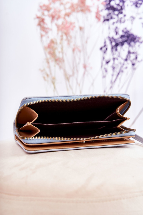 Damski Duży Portfel Z Ozdobą Jasnoniebieski Fabio