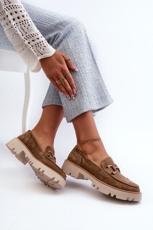 Zamszowe Mokasyny Damskie Z Ozdobą D&A TW117 Brązowe