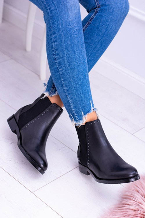 BIG STAR Skórzane Botki Sztyblety Czarne BB274611