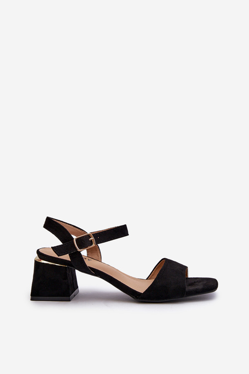 Sandały Damskie Na Klocku Z Eko Zamszu Czarne Leisha