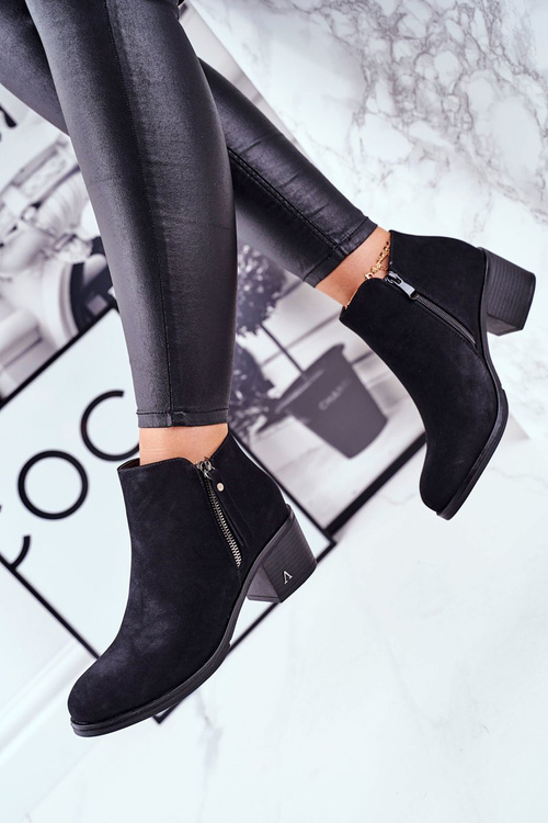 Botki Damskie Na Słupku Ciepłe Czarne Blanche