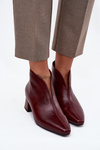 Eko Skórzane Botki Damskie Na Obcasie Bordowe Rylina