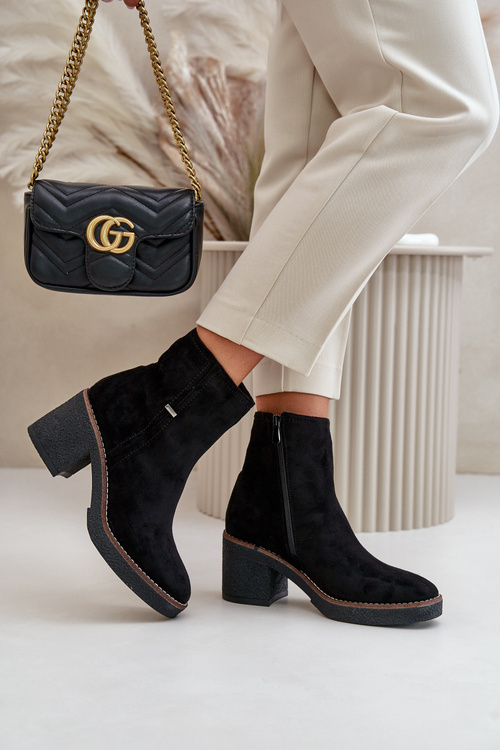 Botki Damskie Na Słupku Ocieplane Eko Zamszowe Czarne Arkesia