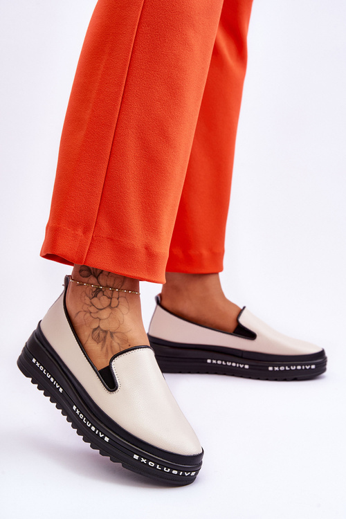 Wsuwane Skórzane Trampki Na Platformie Beżowe Madeline