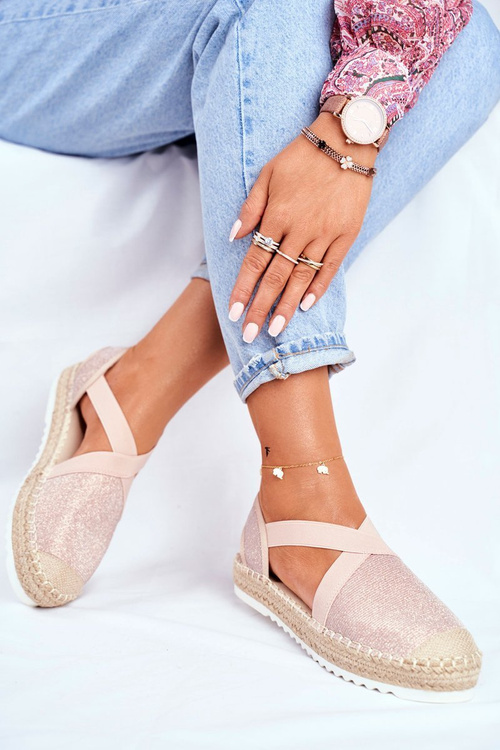 Espadryle Damskie z wycięciem Różowe Brokat Motive