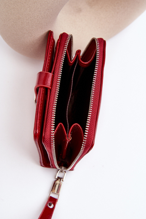 Damski Lakierowany Portfel Portmonetka Z Ekoskóry Czerwony Zalirna