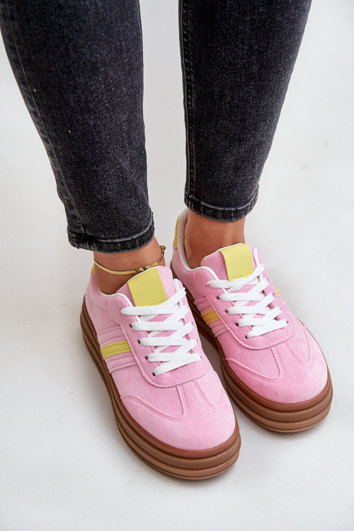 Sneakersy Damskie Na Platformie Różowe Dravinnia