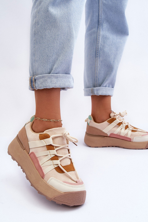 Damskie Zamszowe Buty Sportowe Na Platformie Beżowe Rohan