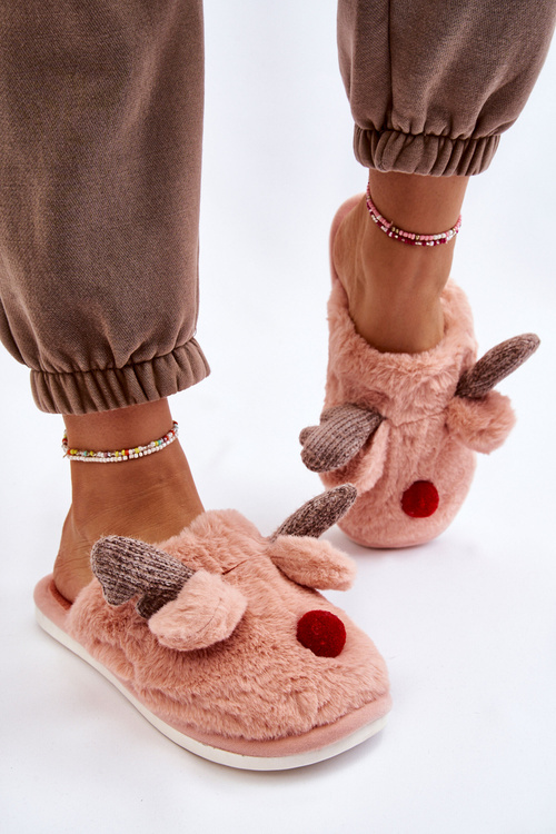 Damskie Papcie Z Futerkiem I Reniferem Różowe Sopya