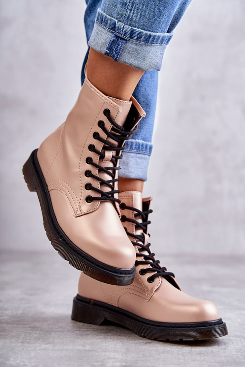 Damskie Botki Glany Wiązane Różowe Lavita