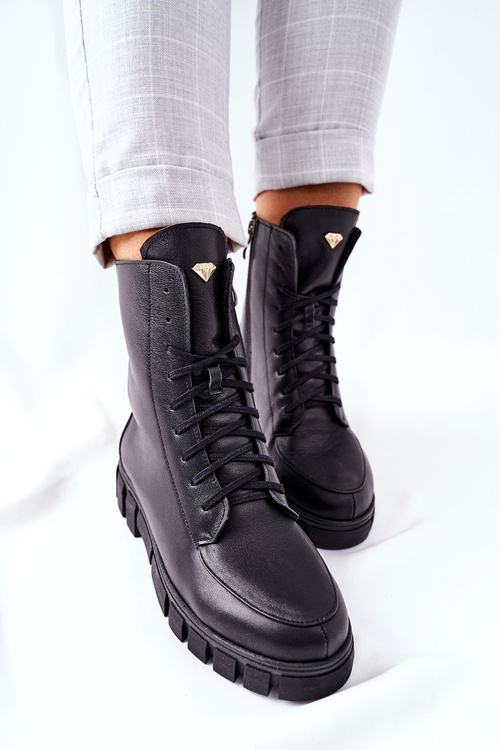 Damskie Skórzane Botki Nicole 2673 Czarne