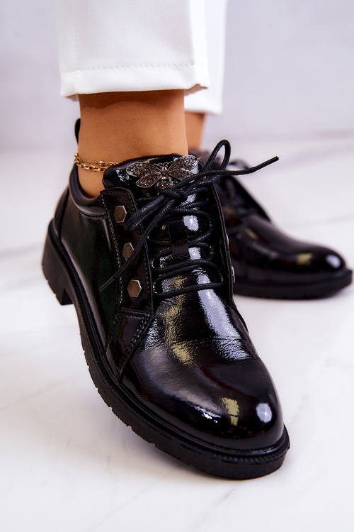 Damskie Lakierowane Półbuty Z Ozdobą Czarne Harvey