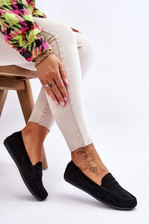 Damskie Klasyczne Zamszowe Mokasyny Czarne Ivana