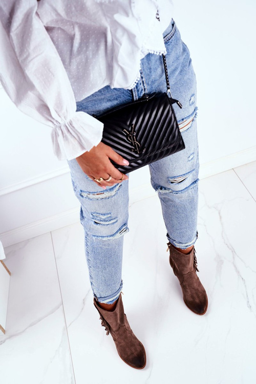 Damskie Botki Na Słupku Cappuccino Skórzane Quintana