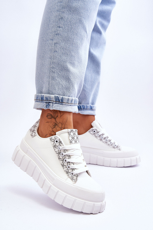 Damskie Skórzane Buty Sportowe Na Platformie Białe Alison