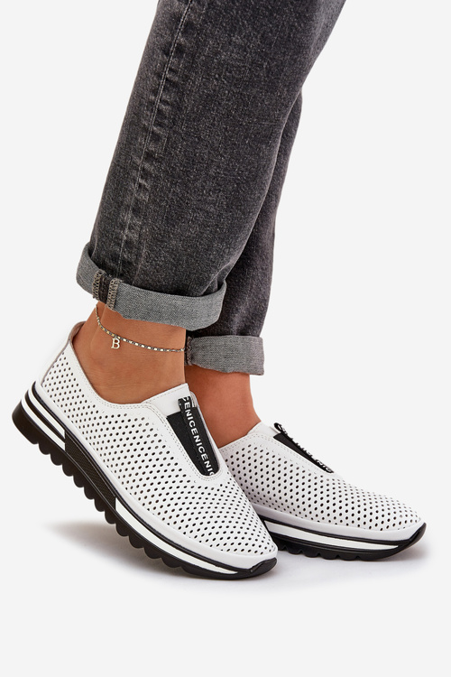 Wsuwane Półbuty Damskie Z Naturalnej Skóry S.Barski LR51-672 Białe