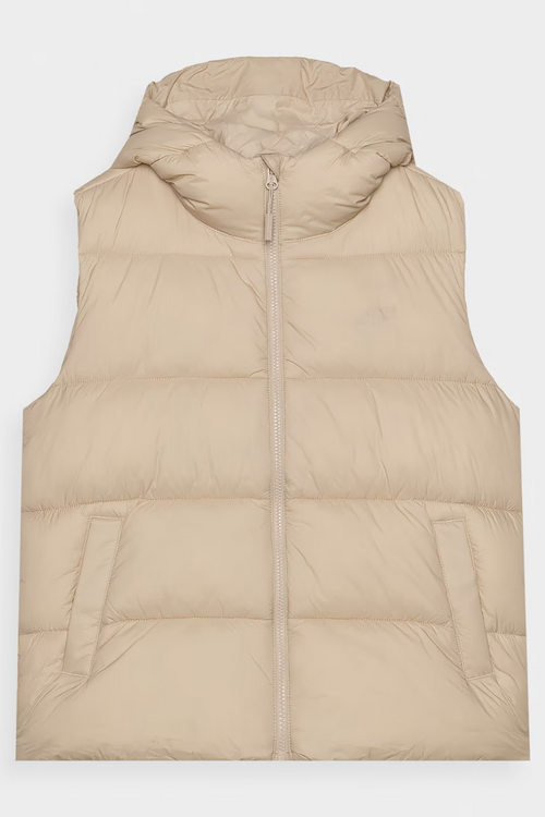 Bezrękawnik Damski Puchowy Z Kapturem 4F 4FWAW24TVJAF141-83S Beżowy