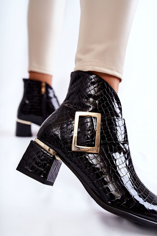 Skórzane Botki Krokodyli Wzór Na Suwak Czarne Briana