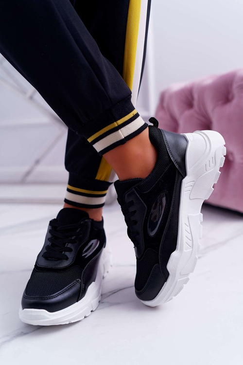 Sportowe Damskie Buty Gruba Podeszwa Czarne HighStep