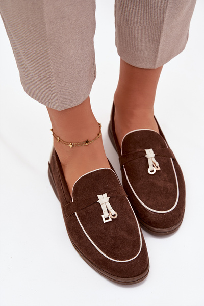 Mokasyny Loafersy Damskie Z Eko Zamszu Czekoladowe Darwen