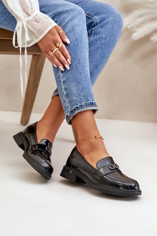 Lakierowane Mokasyny Damskie Ze Skóry Naturalnej Czarne Vinceza 58409