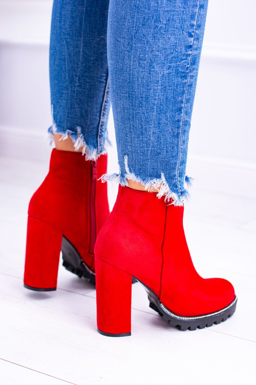 Czerwone botki na słupku Guriela Suede