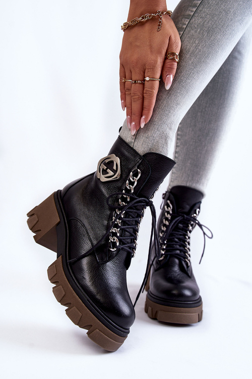 Skórzane Ocieplane Botki Na Suwak Czarne Lemar Raynes