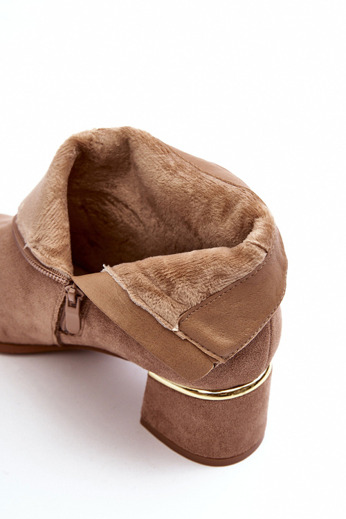 Zamszowe Damskie Botki Na Obcasie Beżowe Mebassa