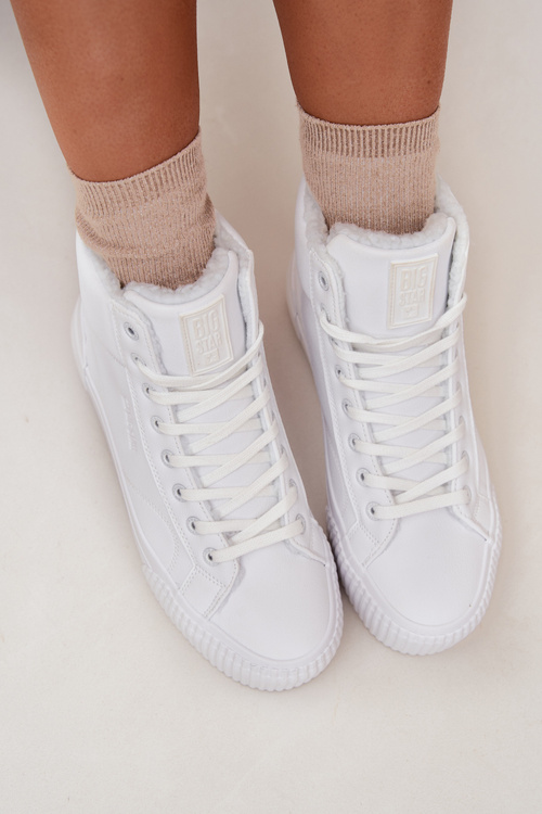 Ocieplane Trampki Damskie Na Platformie Big Star OO274794 Białe