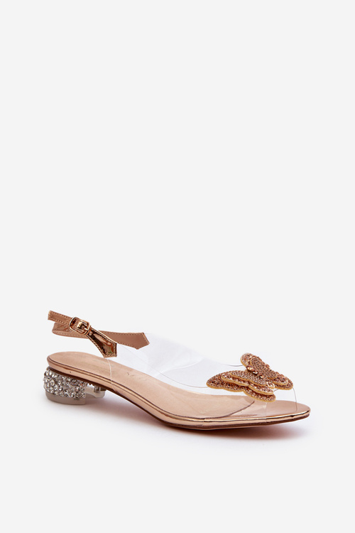 Transparentne Sandały Na Niskim Obcasie Z Motylem Złote D&A MR38-388