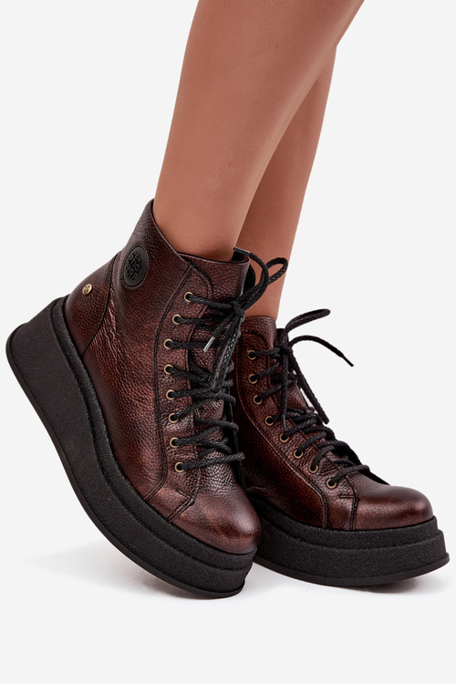 Skórzane Botki Na Masywnej Platformie Maciejka 06309-32 Metaliczny Brąz