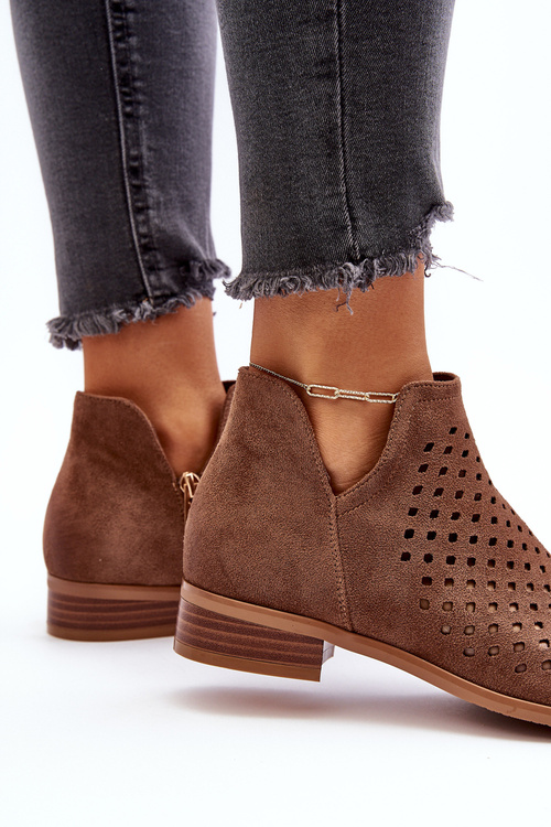 Niskie Botki Damskie Na Płaskim Obcasie Brązowe Janetris