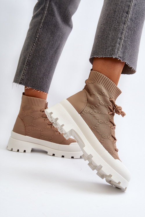 Damskie Skarpetkowe Wsuwane Botki Brązowe Solime