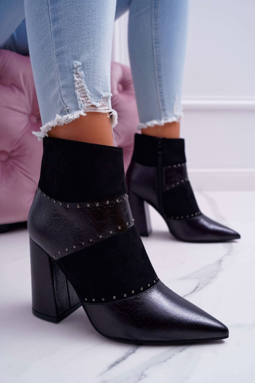 Botki Damskie Na Obcasie Z Nitami W Szpic RB21P Czarne Yango